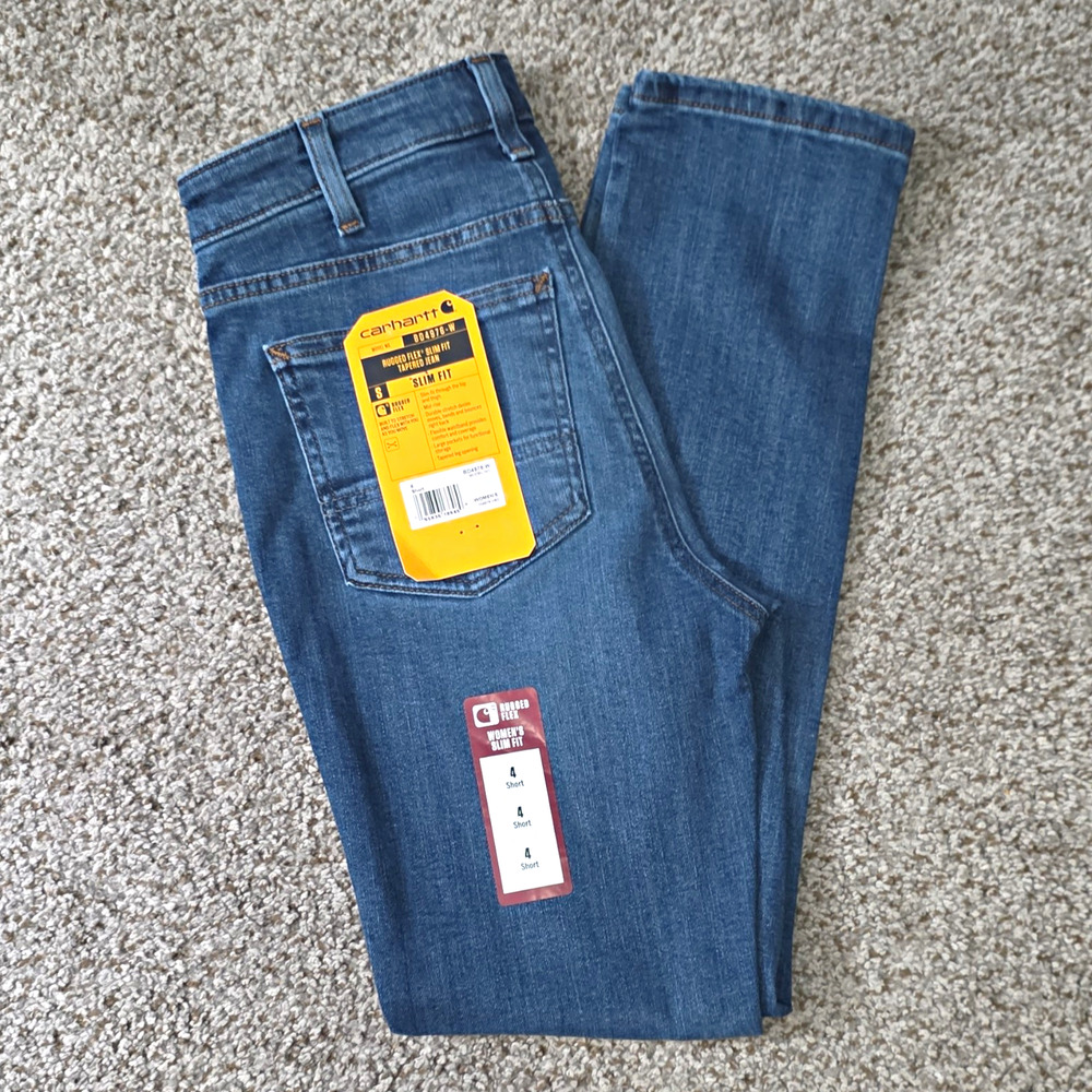 Carhartt Rugged Flex Women's Slim Tapered Blue Denim Jeans 4 Reg BD4976-W